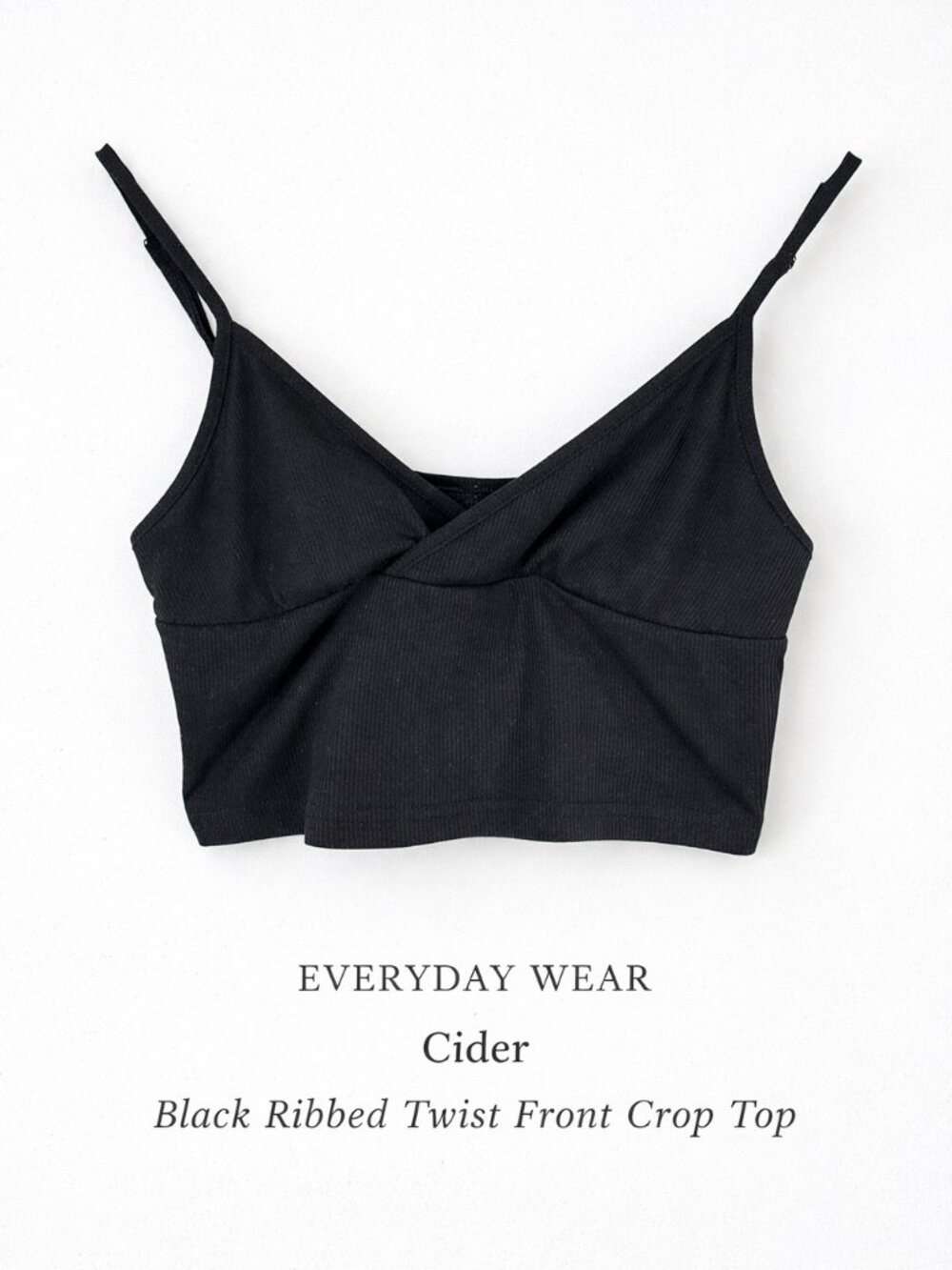 Cider Black Ribbed Twist Front Bralette Crop Top S Stretchy